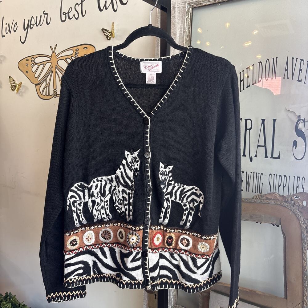 Vintage Ronnie Salloway Zebra Cardigan Size Medium